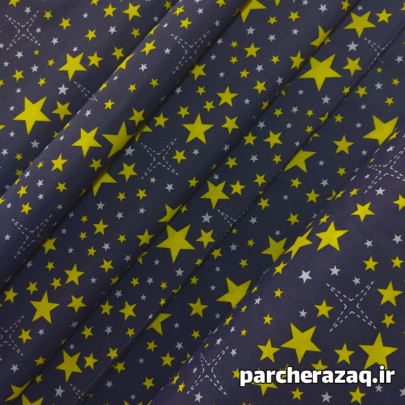 پارچه ملحفه ستاره زرد زمینه طوسی