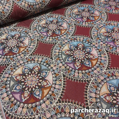 پارچه روفرشی جاجیم طرح نگین عنابی عرض2 متر