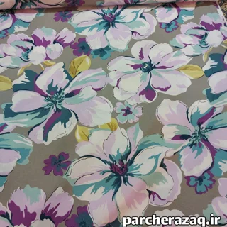 پارچه ملحفه گل نیلوفر زیتونی عرض دو متر