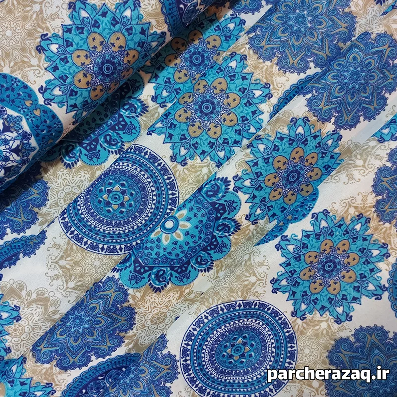 پارچه ملحفه ای عرض 2 متر ستایش طرح سنتی آبی