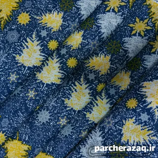 پارچه ملحفه کاج برفی سرمه ای-زرد