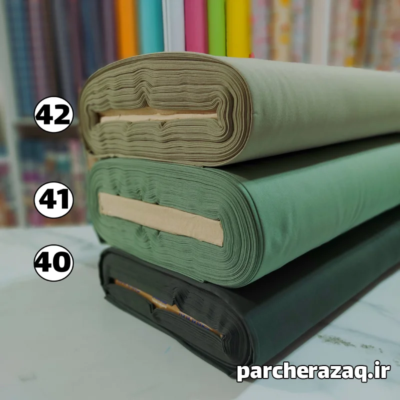 پارچه تترون ساده سبز زیتونی، سبز سدری و ماشی روشن عرض 90 سانتی متر