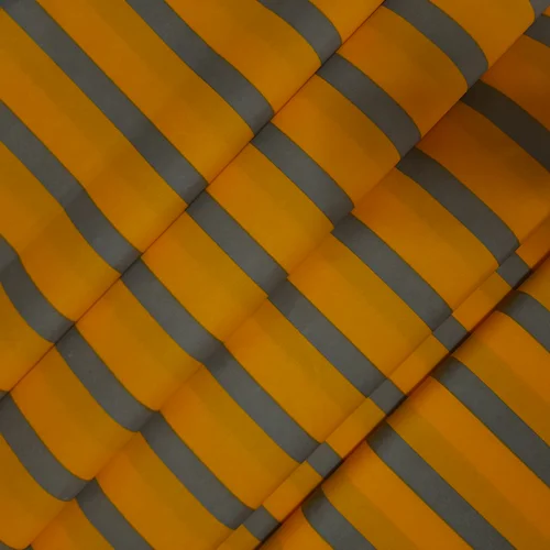 پارچه ملحفه ای طرح راه راه زرد و طوسی ترنج عرض دو متر