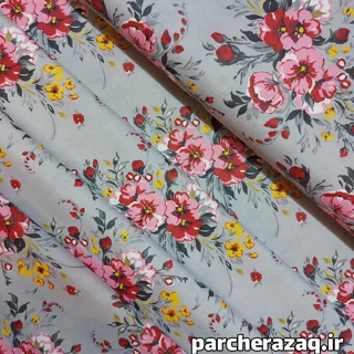 پارچه ملحفه ترنج گل رز قرمز زمینه طوسی عرض دو متر