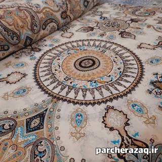 پارچه ملحفه ترمه طوبی کرم فیروزه ای