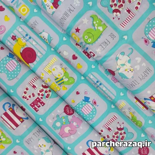 پارچه ملحفه کودک طرح حیوانات سبزآبی
