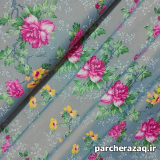 پارچه ملحفه گلدار زمینه طوسی صورتی