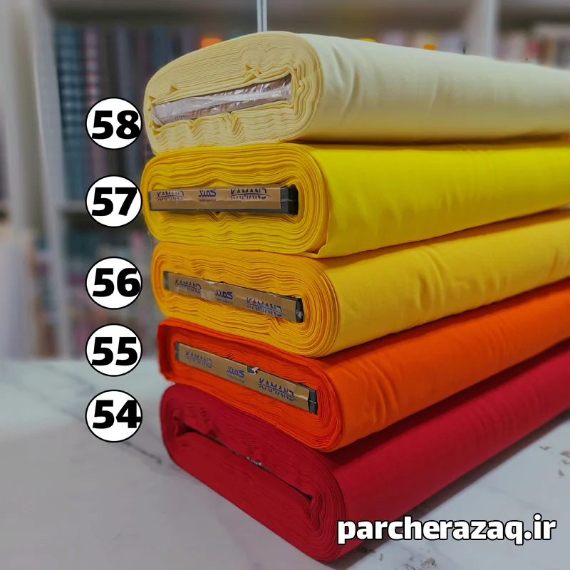 پارچه تترون ساده طیف زرد و قرمز و نارنجی عرض 90 سانتی متر