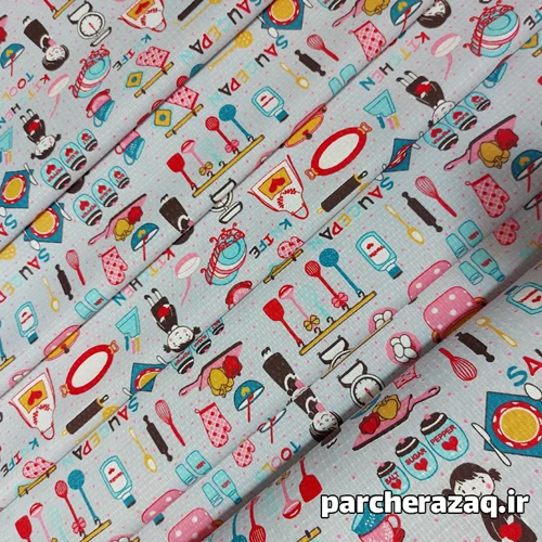 پارچه دستمال آشپزخانه اعلا (پنبه پنبه) طرح گل کیچن طوسی