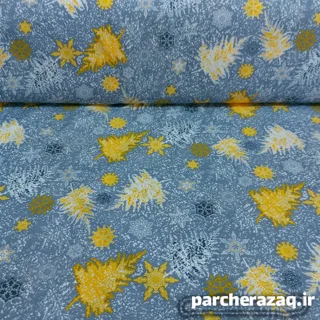 پارچه ملحفه کاج برفی طوسی-زرد