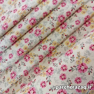 پارچه دستمال آشپزخانه اعلا (پنبه پنبه) طرح گل بنفشه زمینه شیری