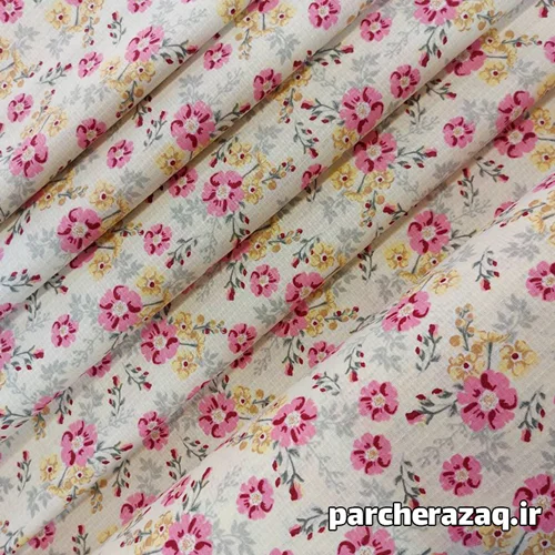 پارچه دستمال آشپزخانه اعلا (پنبه پنبه) طرح گل بنفشه زمینه شیری