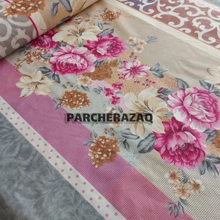 پارچه ملحفه ای دو رو گل ترنج صورتی عرض دو متر