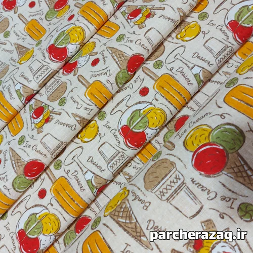 پارچه دستمال آشپزخانه اعلا (پنبه پنبه) طرح بستنی روشن